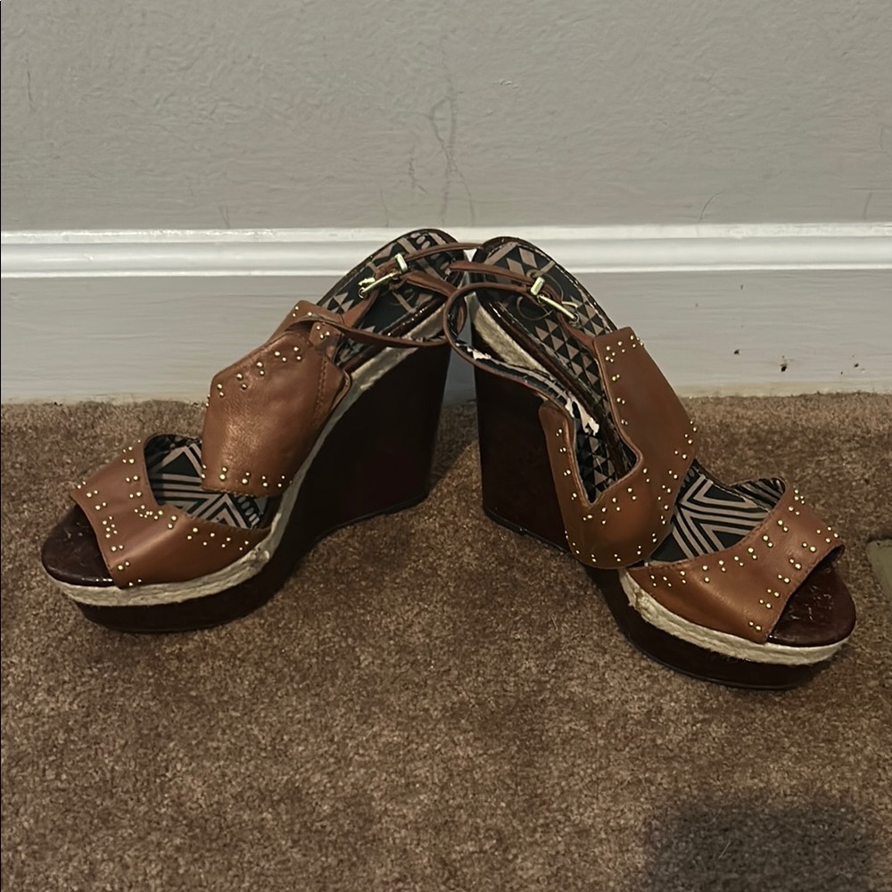 Jessica Simpson Brown Wedge Sandals with Cork Heel